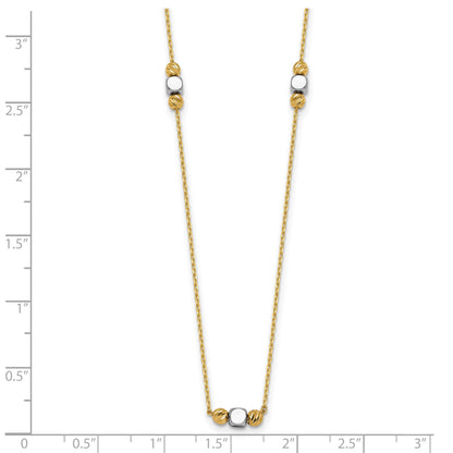 14K Two-Tone Polished Diamond-cut and Square Bead 5-Station 16 inch Necklace Plus 2 inch Extender
