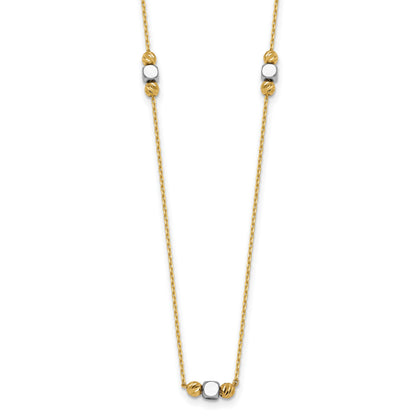 14K Two-Tone Polished Diamond-cut and Square Bead 5-Station 16 inch Necklace Plus 2 inch Extender