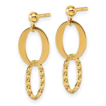 14k Polished and Textured Fancy Oval Link Dangle Post Earrings