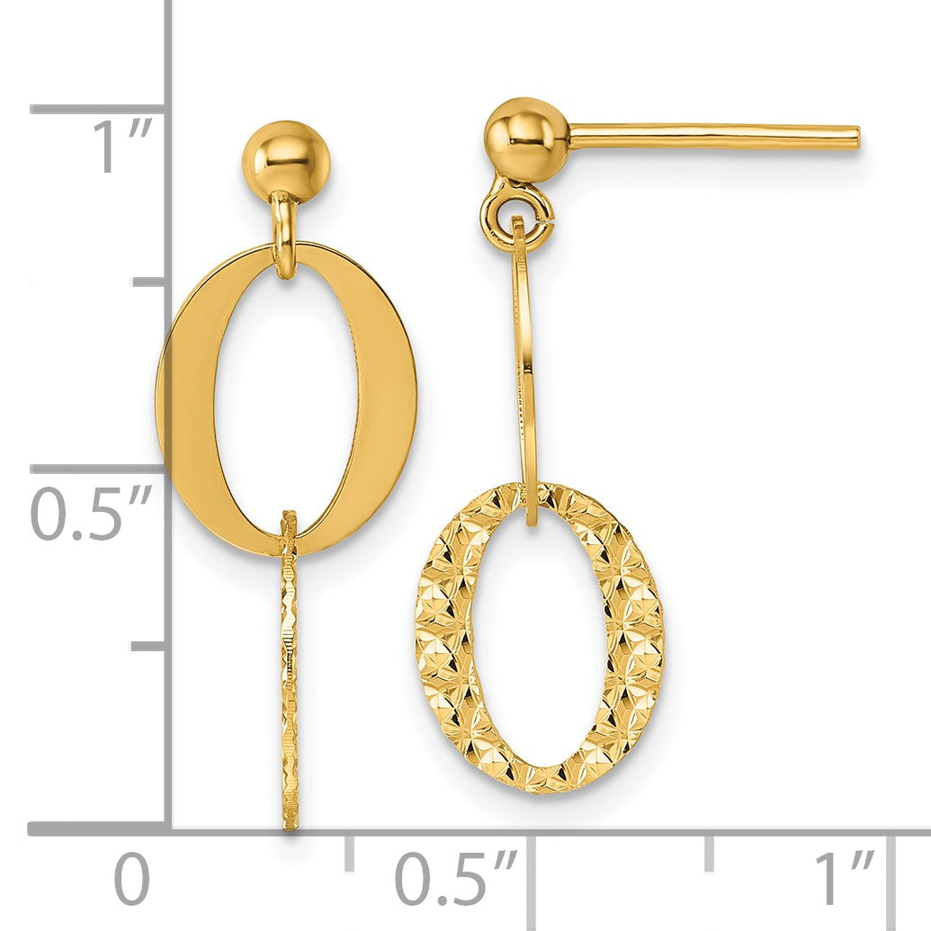 14k Polished and Textured Fancy Oval Link Dangle Post Earrings