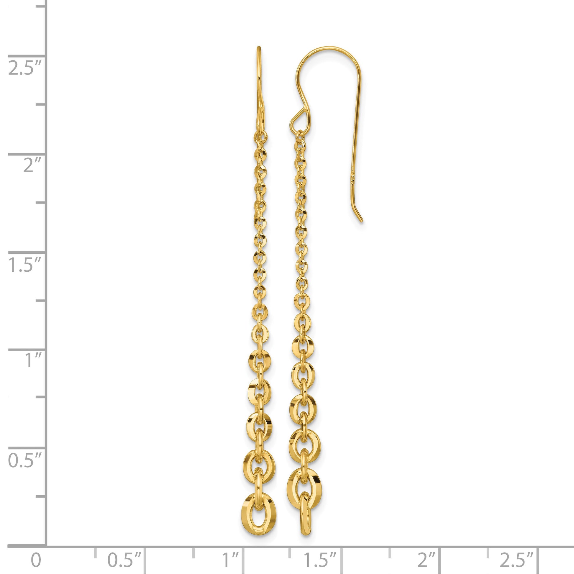 14k Polished Graduated Cable Chain Link Dangle French Hook Earrings