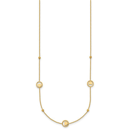 14k Polished Heart in Circle with Diamond-cut Beads 7-Station 16.75 inch Necklace