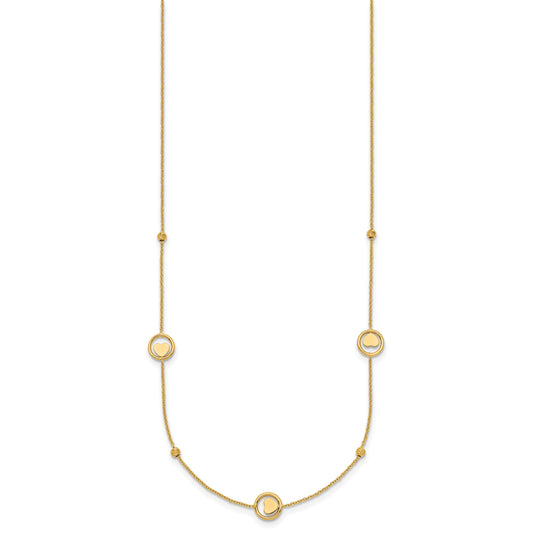 14k Polished Heart in Circle with Diamond-cut Beads 7-Station 16.75 inch Necklace