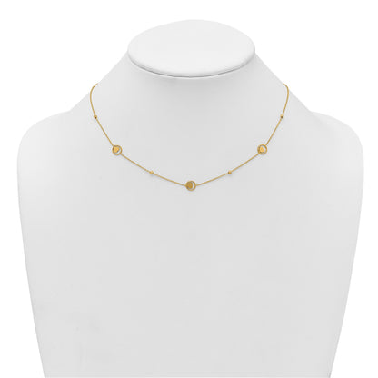 14k Polished Heart in Circle with Diamond-cut Beads 7-Station 16.75 inch Necklace