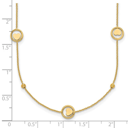 14k Polished Heart in Circle with Diamond-cut Beads 7-Station 16.75 inch Necklace