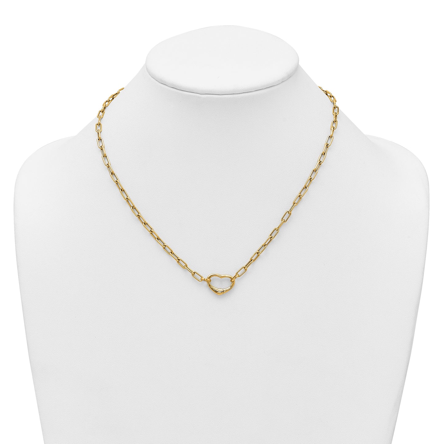 14k Polished Oval Link with Heart Clasp 18 inch Necklace able to Convert to Bracelet