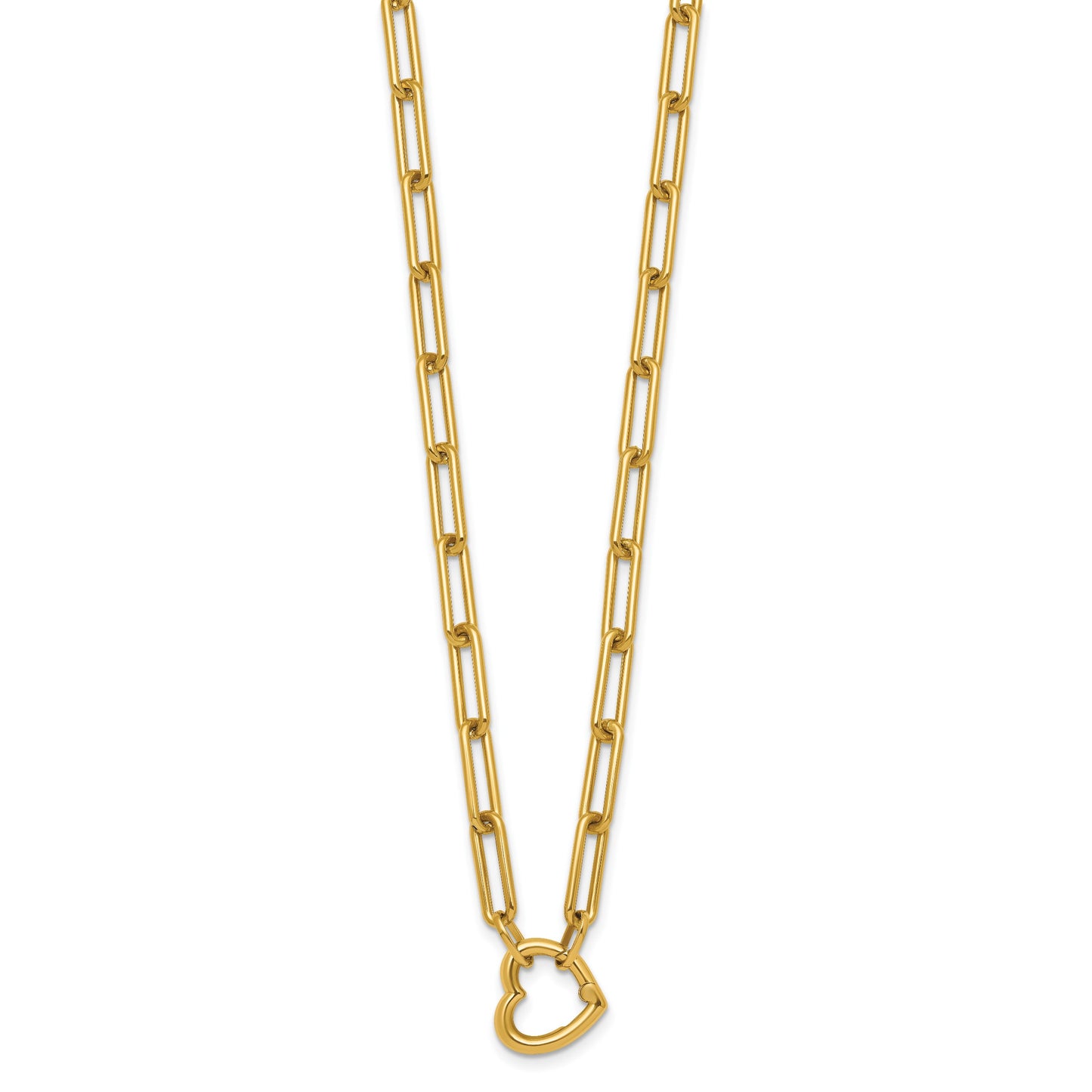 14k Polished Heart Clasp 17.5 inch Paperclip Chain Necklace
