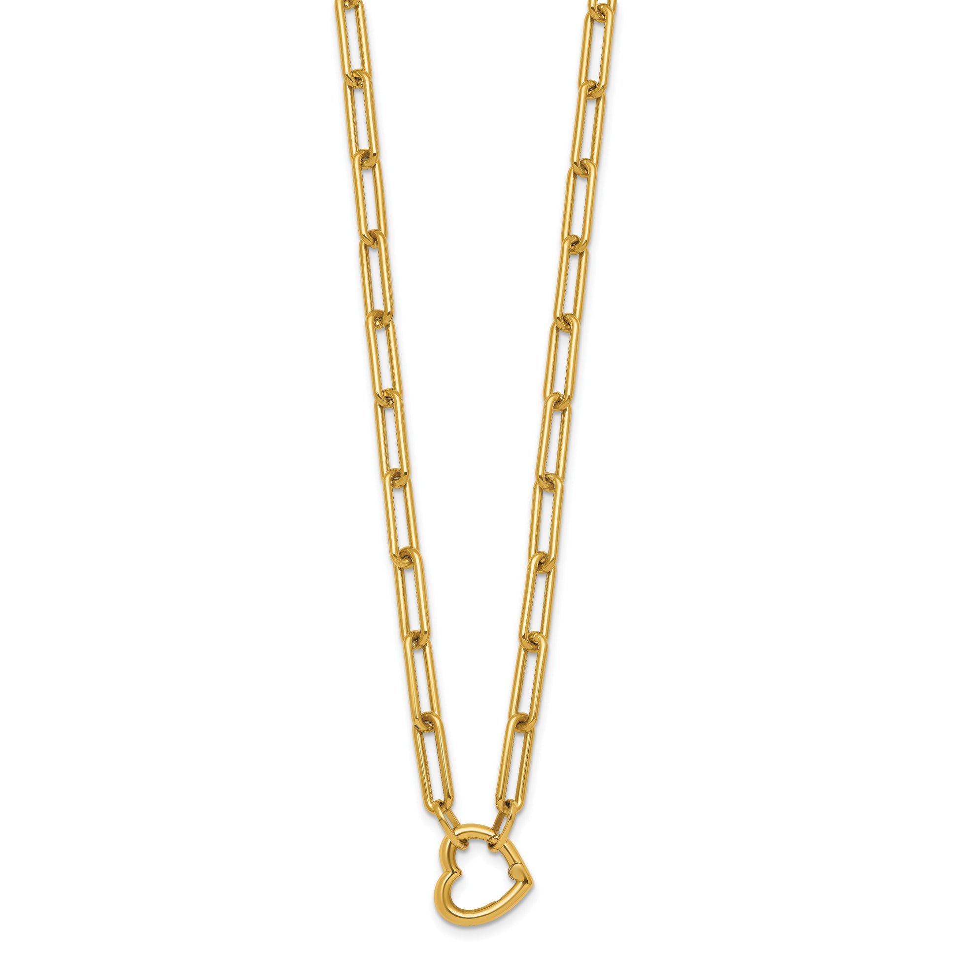 14k Polished Heart Clasp 17.5 inch Paperclip Chain Necklace