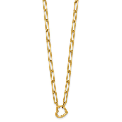 14k Polished Heart Clasp 17.5 inch Paperclip Chain Necklace