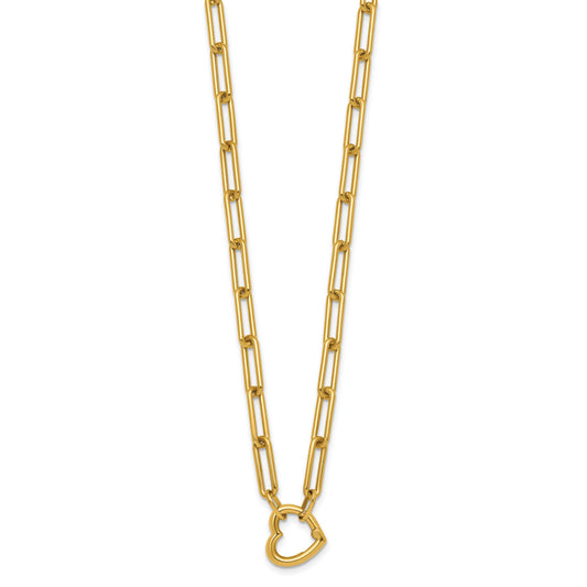 14k Polished Heart Clasp 17.5 inch Paperclip Chain Necklace