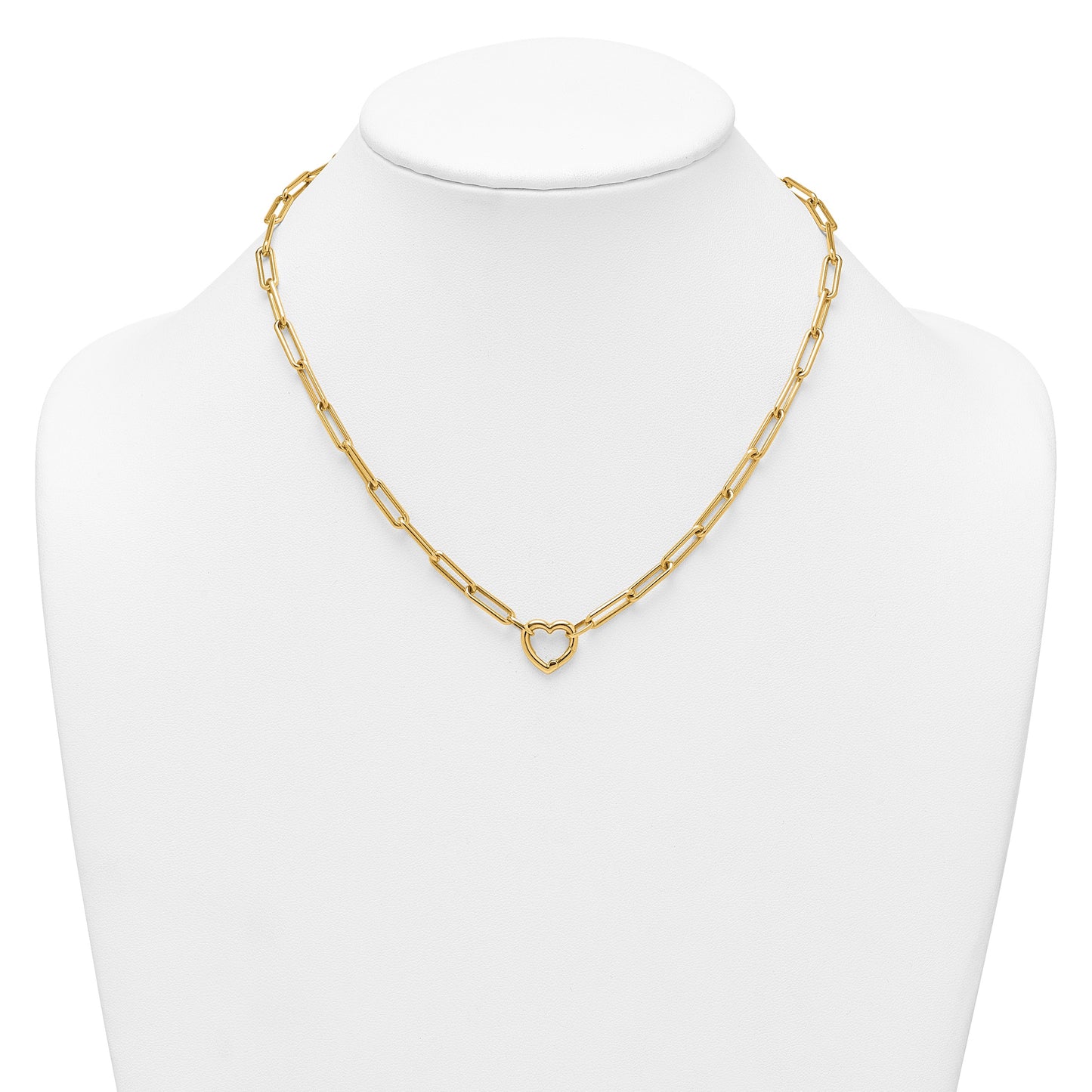 14k Polished Heart Clasp 17.5 inch Paperclip Chain Necklace
