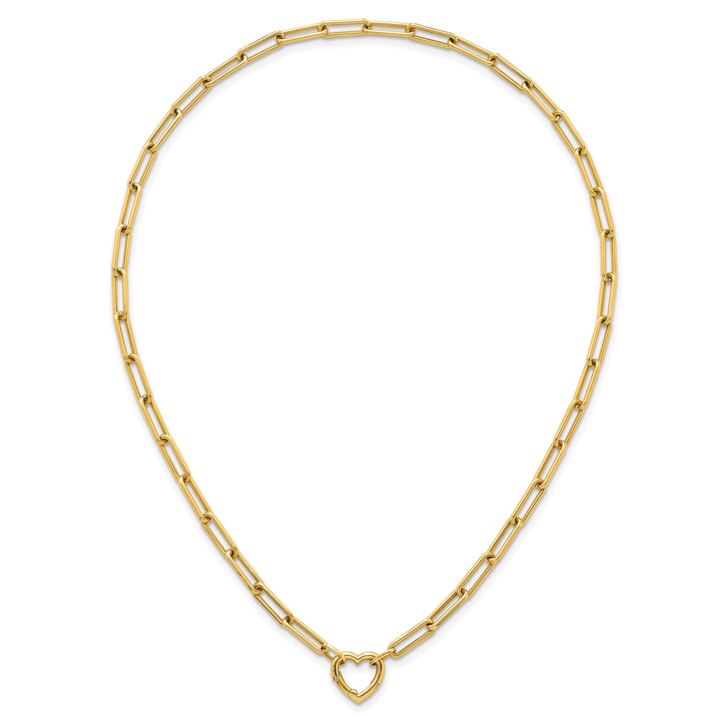 14k Polished Heart Clasp 17.5 inch Paperclip Chain Necklace