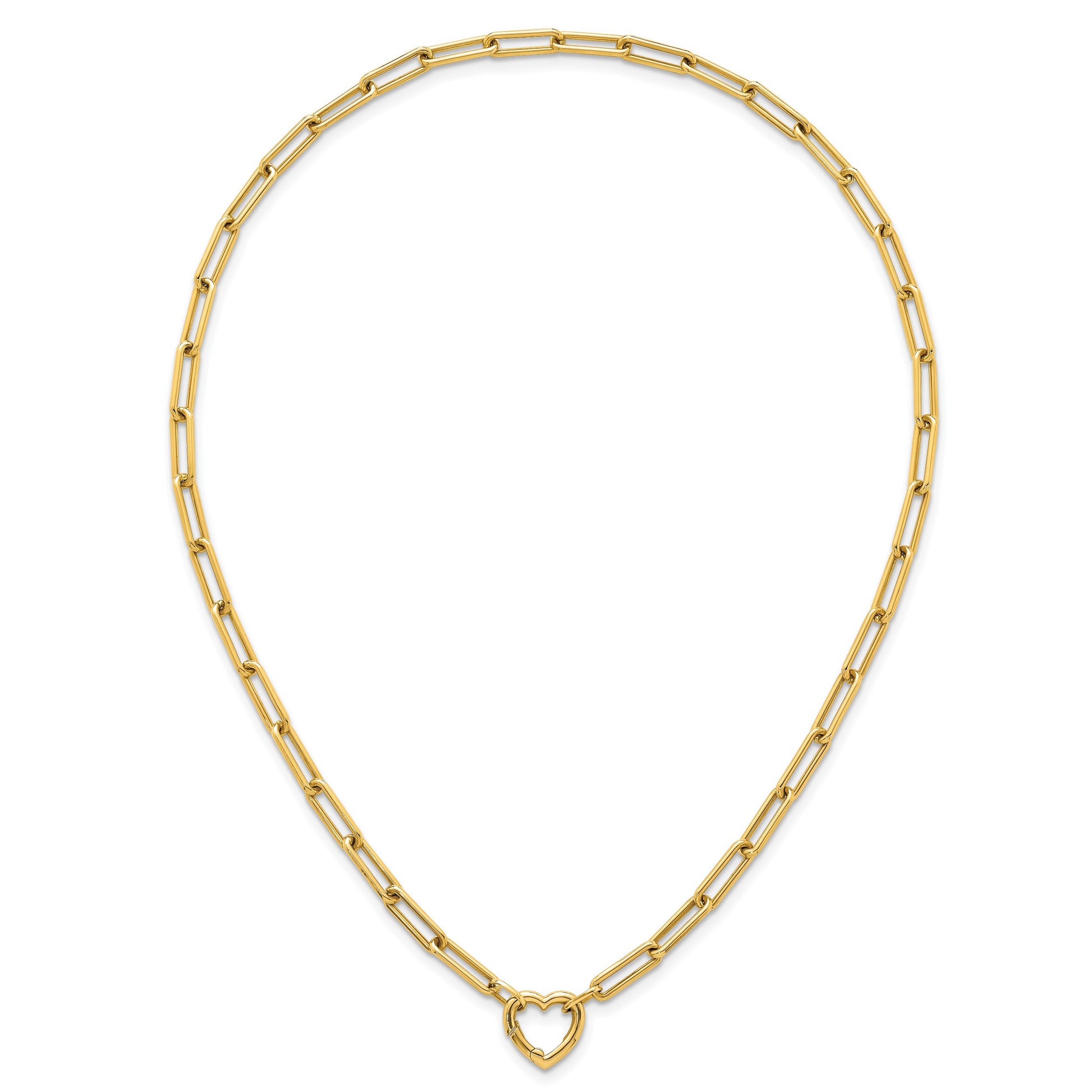 14k Polished Heart Clasp 17.5 inch Paperclip Chain Necklace