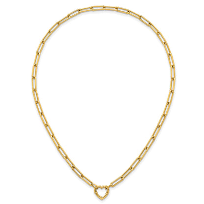 14k Polished Heart Clasp 17.5 inch Paperclip Chain Necklace