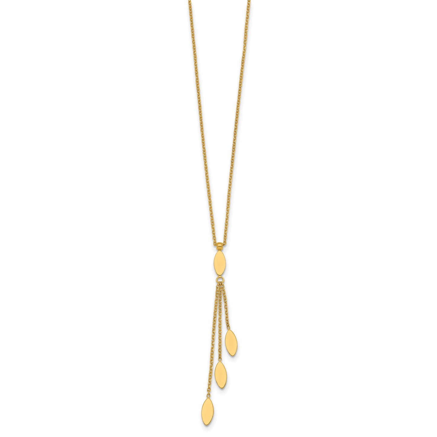 14k Polished Oval 3-Dangles 16 inch Necklace Plus 2 inch Extender