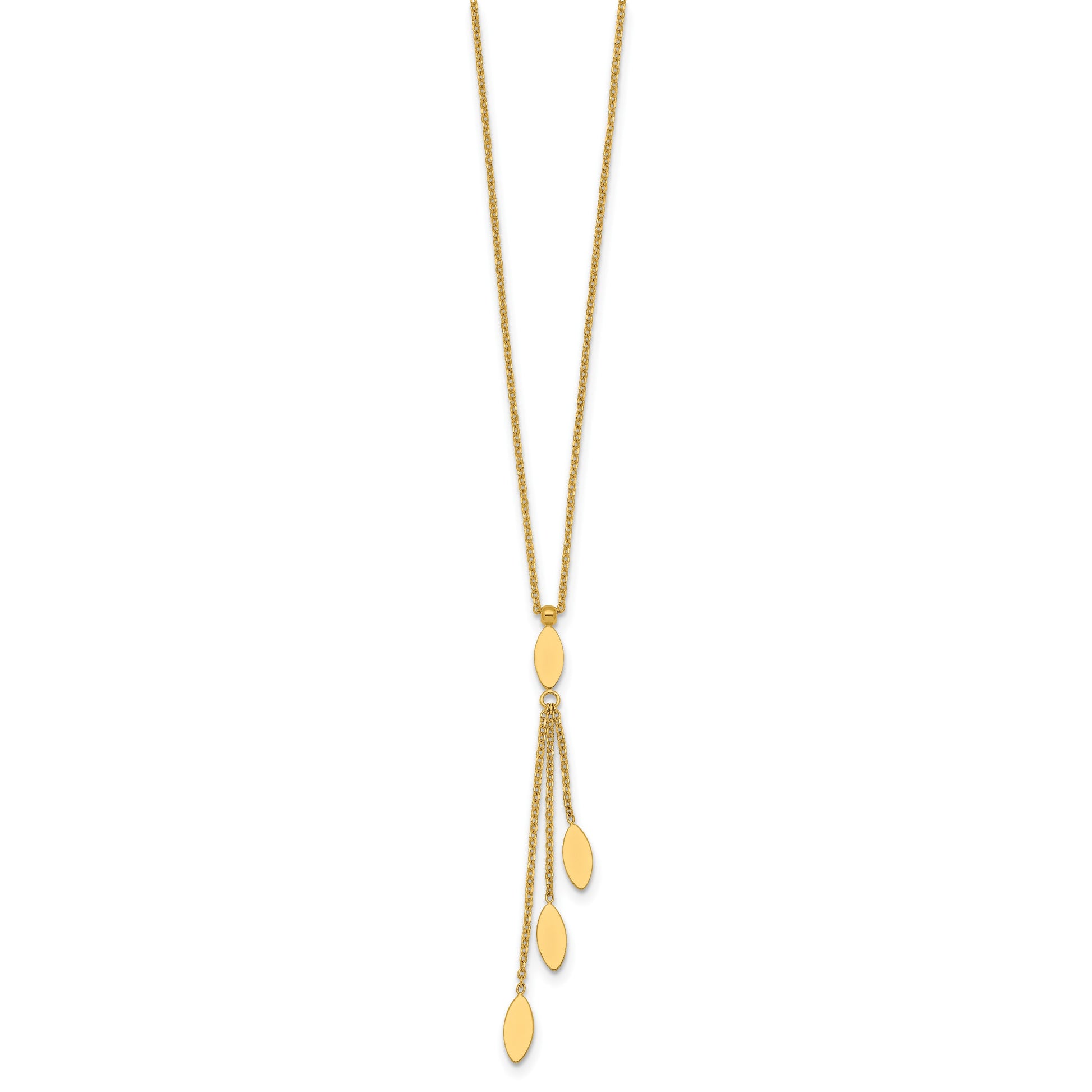 14k Polished Oval 3-Dangles 16 inch Necklace Plus 2 inch Extender
