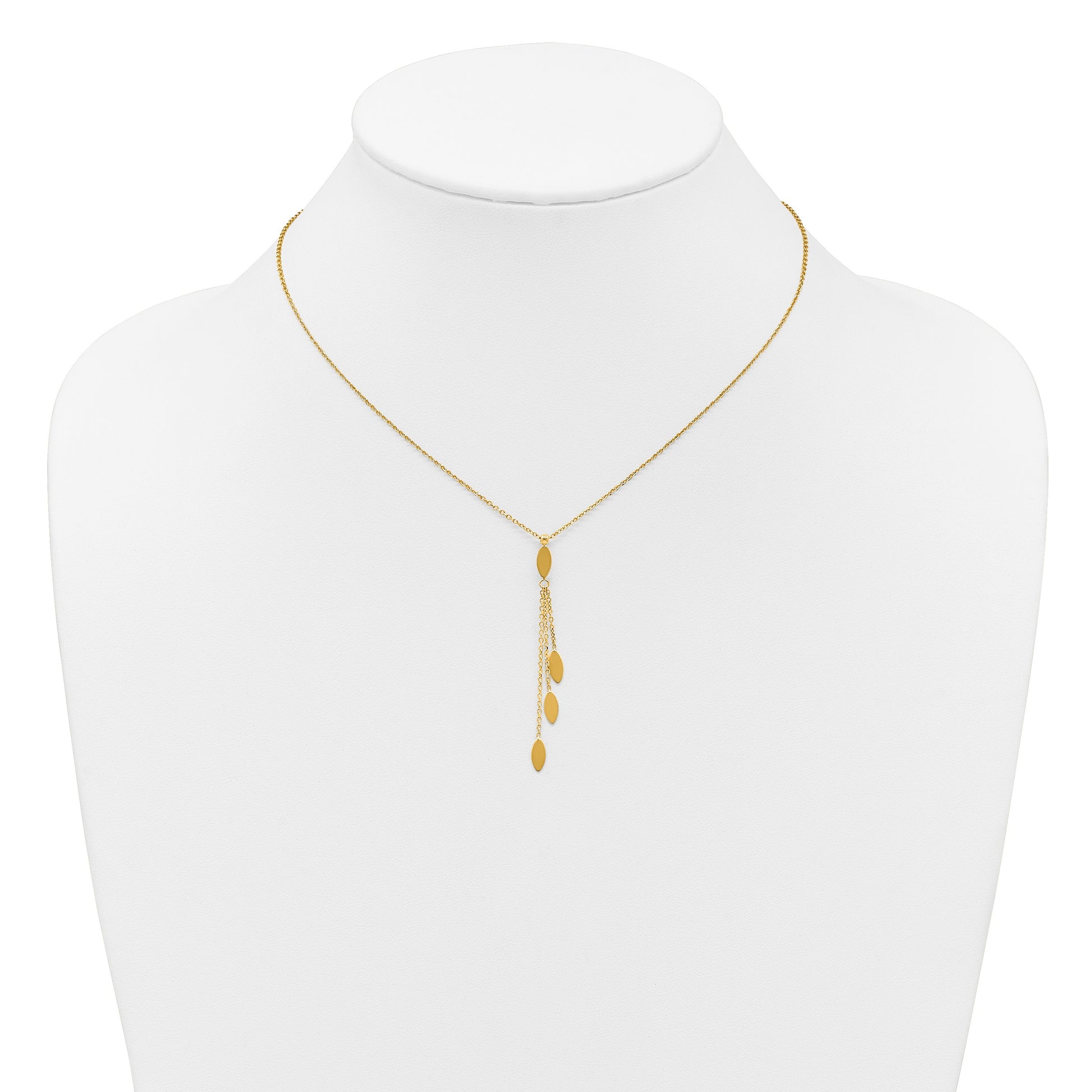 14k Polished Oval 3-Dangles 16 inch Necklace Plus 2 inch Extender