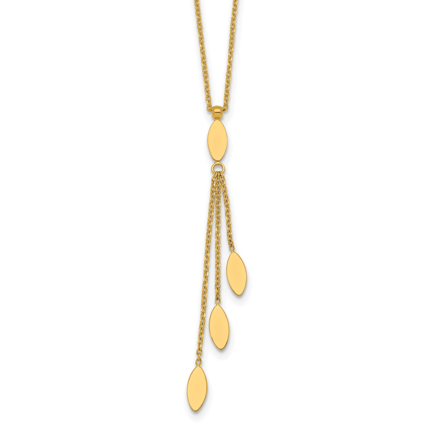 14k Polished Oval 3-Dangles 16 inch Necklace Plus 2 inch Extender