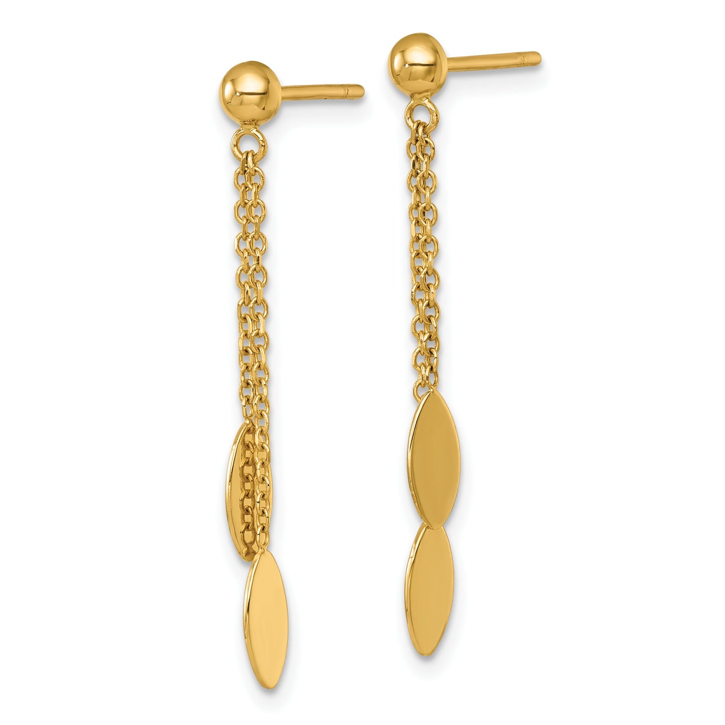 14k Polished Ovals and Chain Dangle Post Earrings