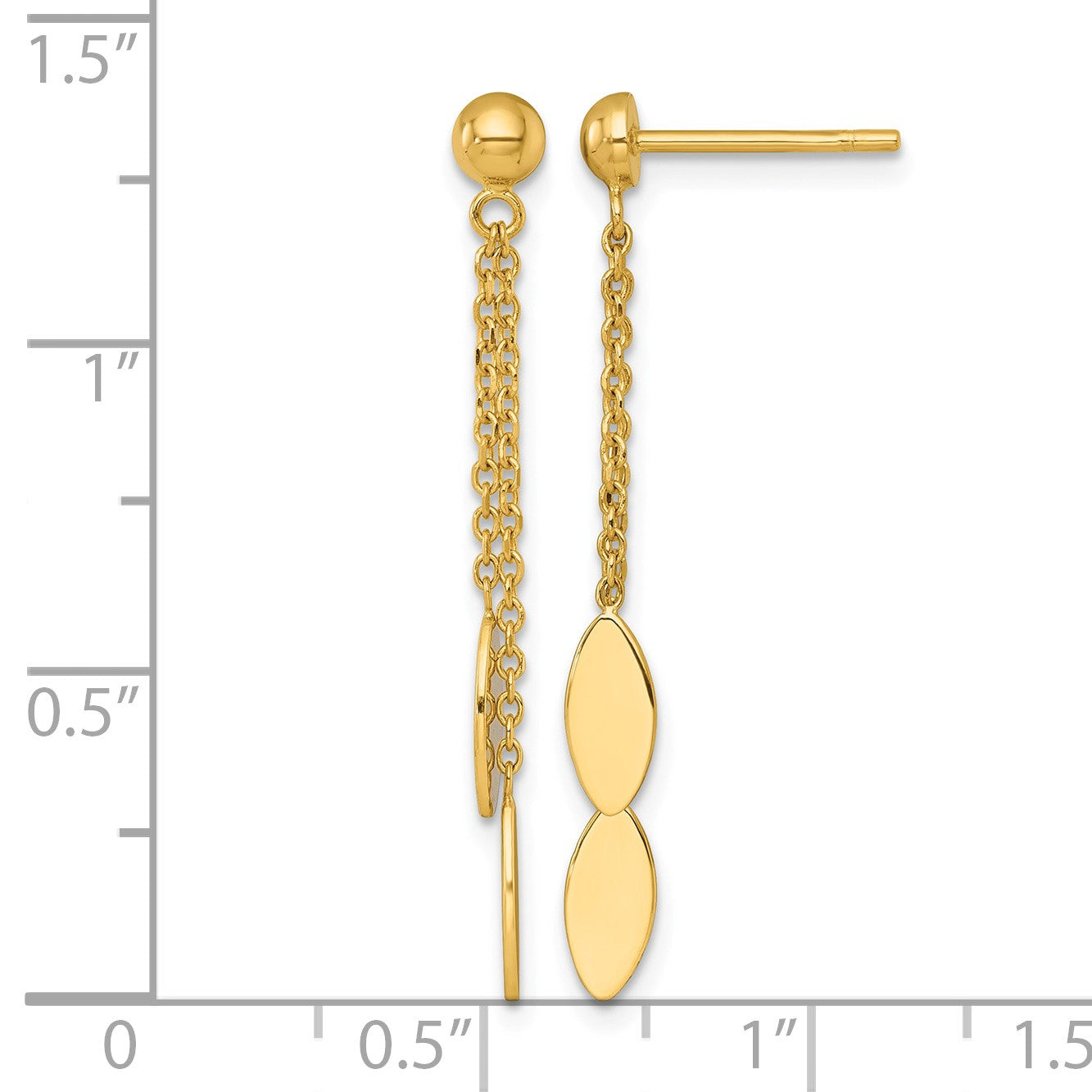14k Polished Ovals and Chain Dangle Post Earrings