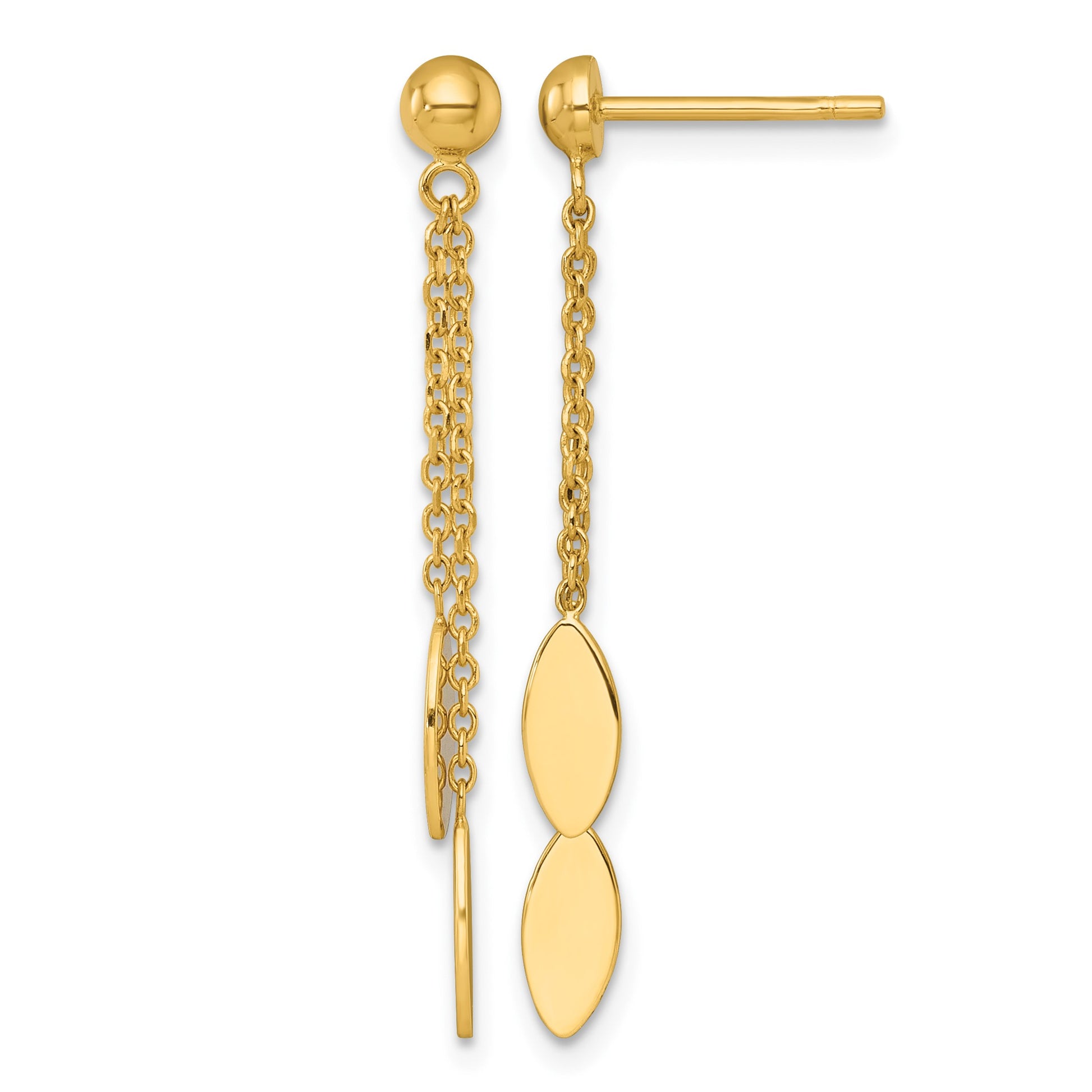 14k Polished Ovals and Chain Dangle Post Earrings