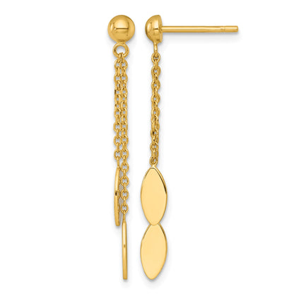 14k Polished Ovals and Chain Dangle Post Earrings
