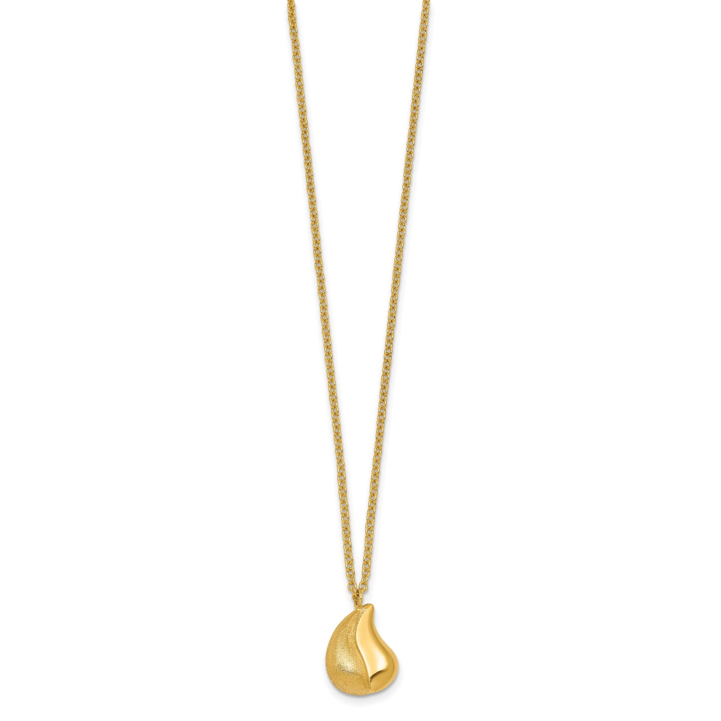 14k Polished And Brushed Curved Teardrop 16 inch Necklace Plus 2 inch Extender