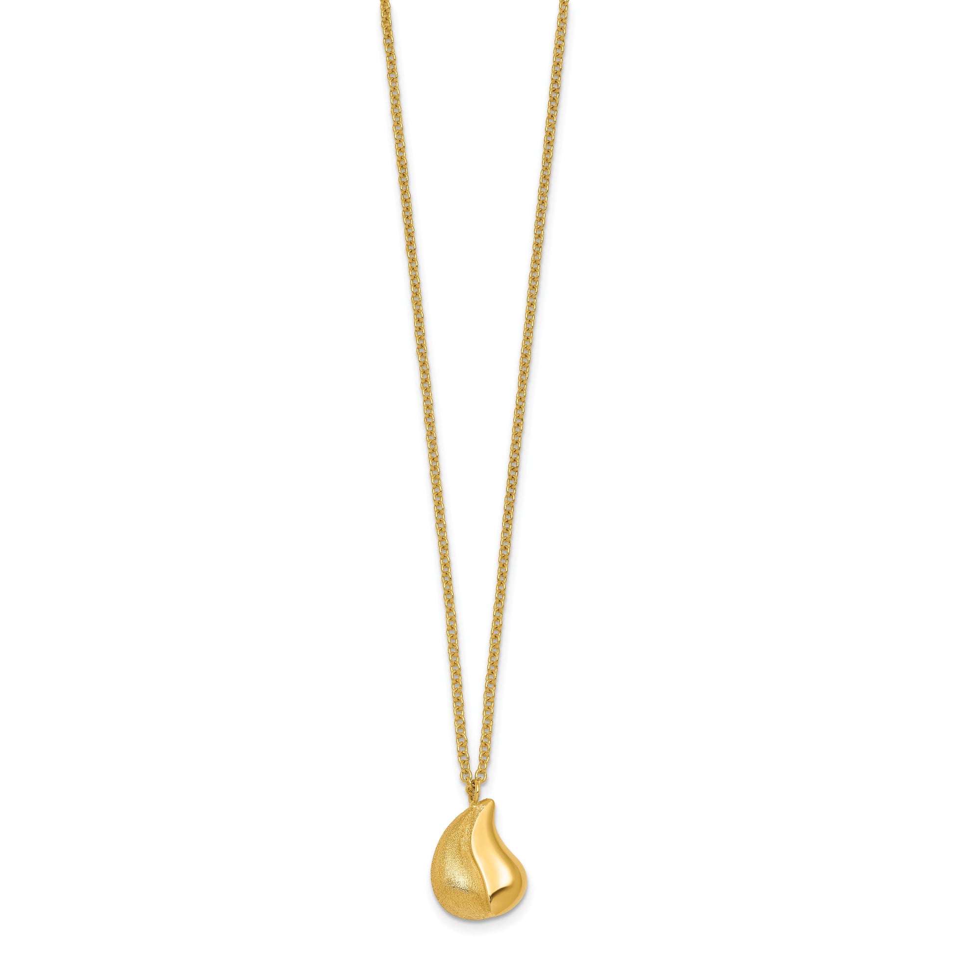 14k Polished And Brushed Curved Teardrop 16 inch Necklace Plus 2 inch Extender