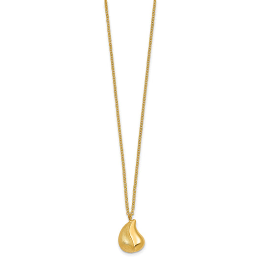 14k Polished And Brushed Curved Teardrop 16 inch Necklace Plus 2 inch Extender