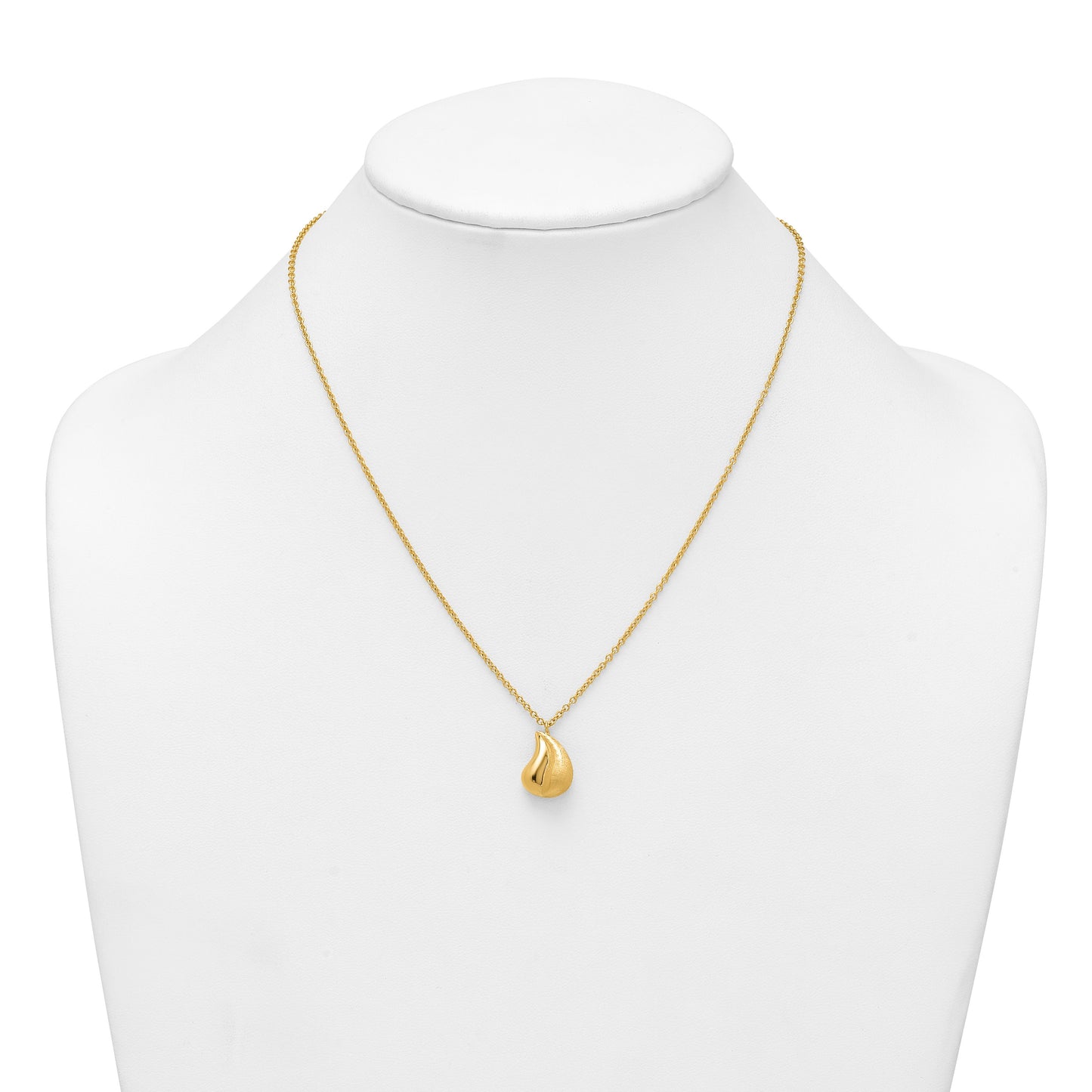 14k Polished And Brushed Curved Teardrop 16 inch Necklace Plus 2 inch Extender