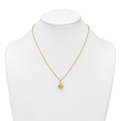 14k Polished And Brushed Curved Teardrop 16 inch Necklace Plus 2 inch Extender