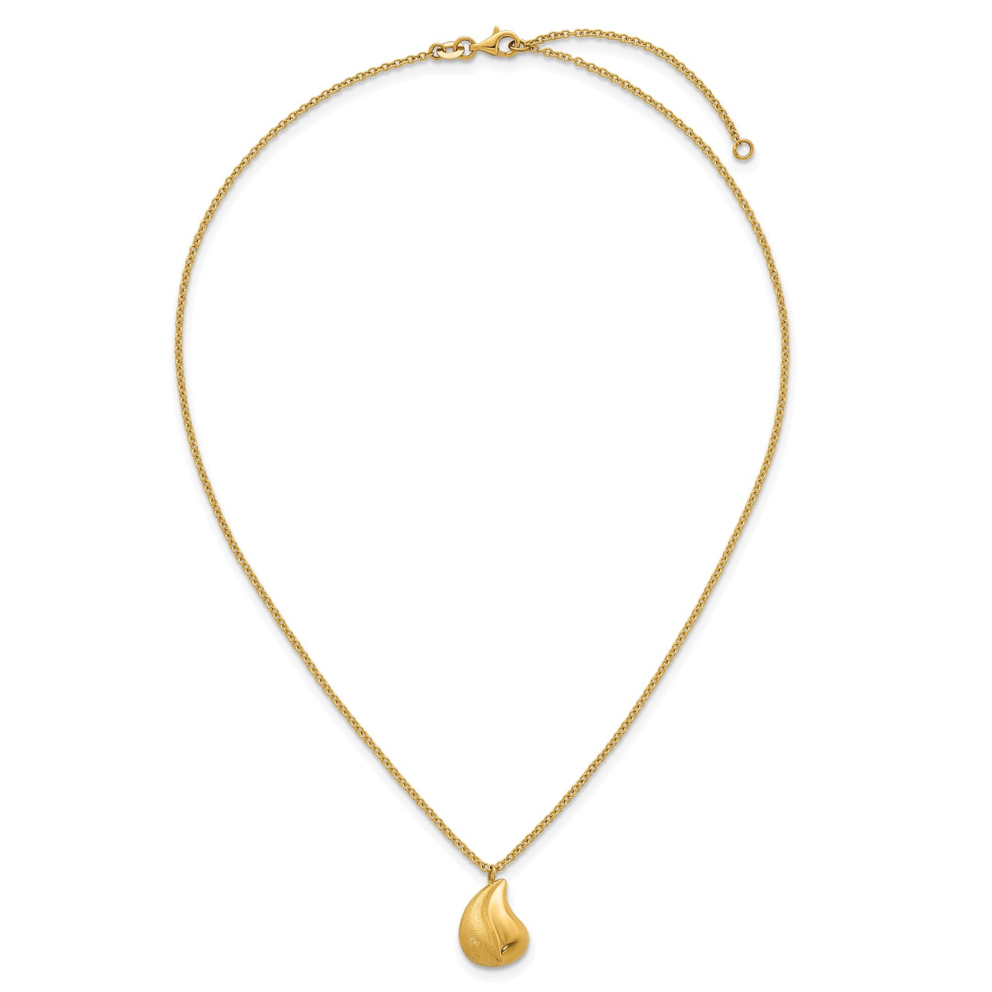 14k Polished And Brushed Curved Teardrop 16 inch Necklace Plus 2 inch Extender