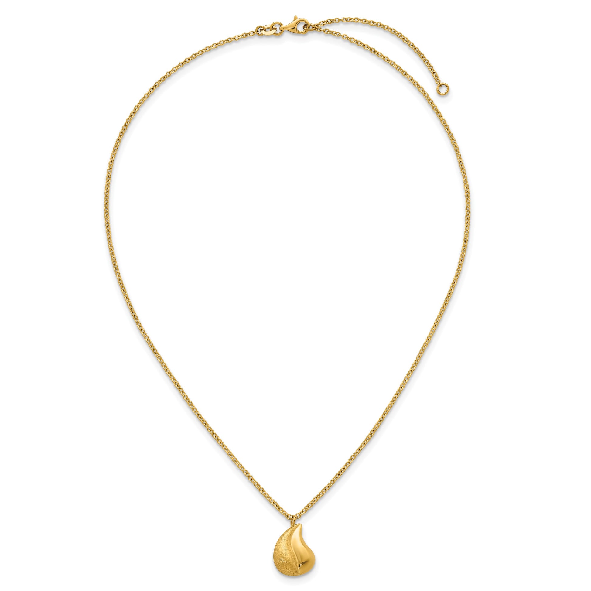 14k Polished And Brushed Curved Teardrop 16 inch Necklace Plus 2 inch Extender