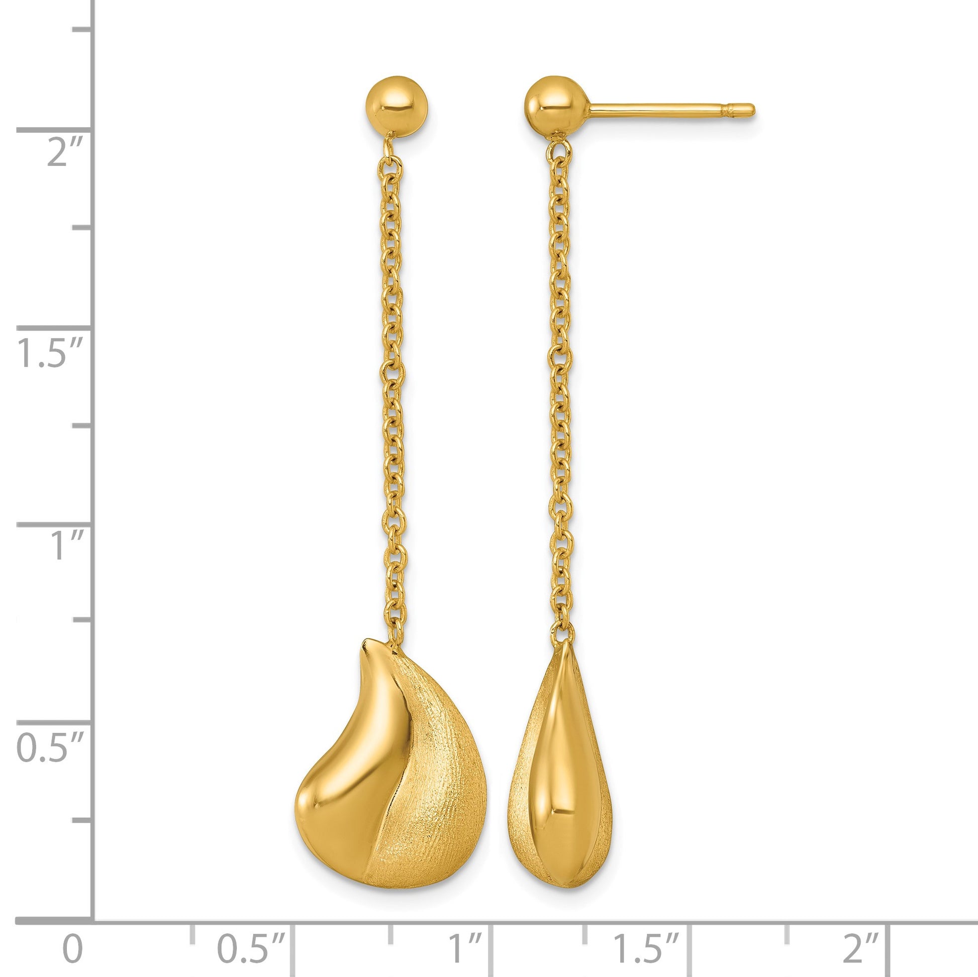 14k Polished And Brushed Curved Teardrop Dangle Post Earrings
