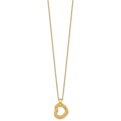 14K Polished Textured and Diamond-cut Fancy Heart Pendant 16 Inch Necklace with 2.25 Inch Extender