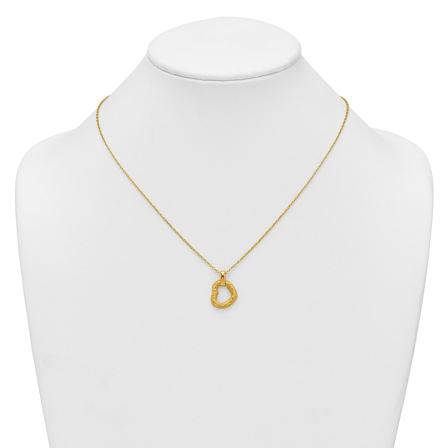 14K Polished Textured and Diamond-cut Fancy Heart Pendant 16 Inch Necklace with 2.25 Inch Extender
