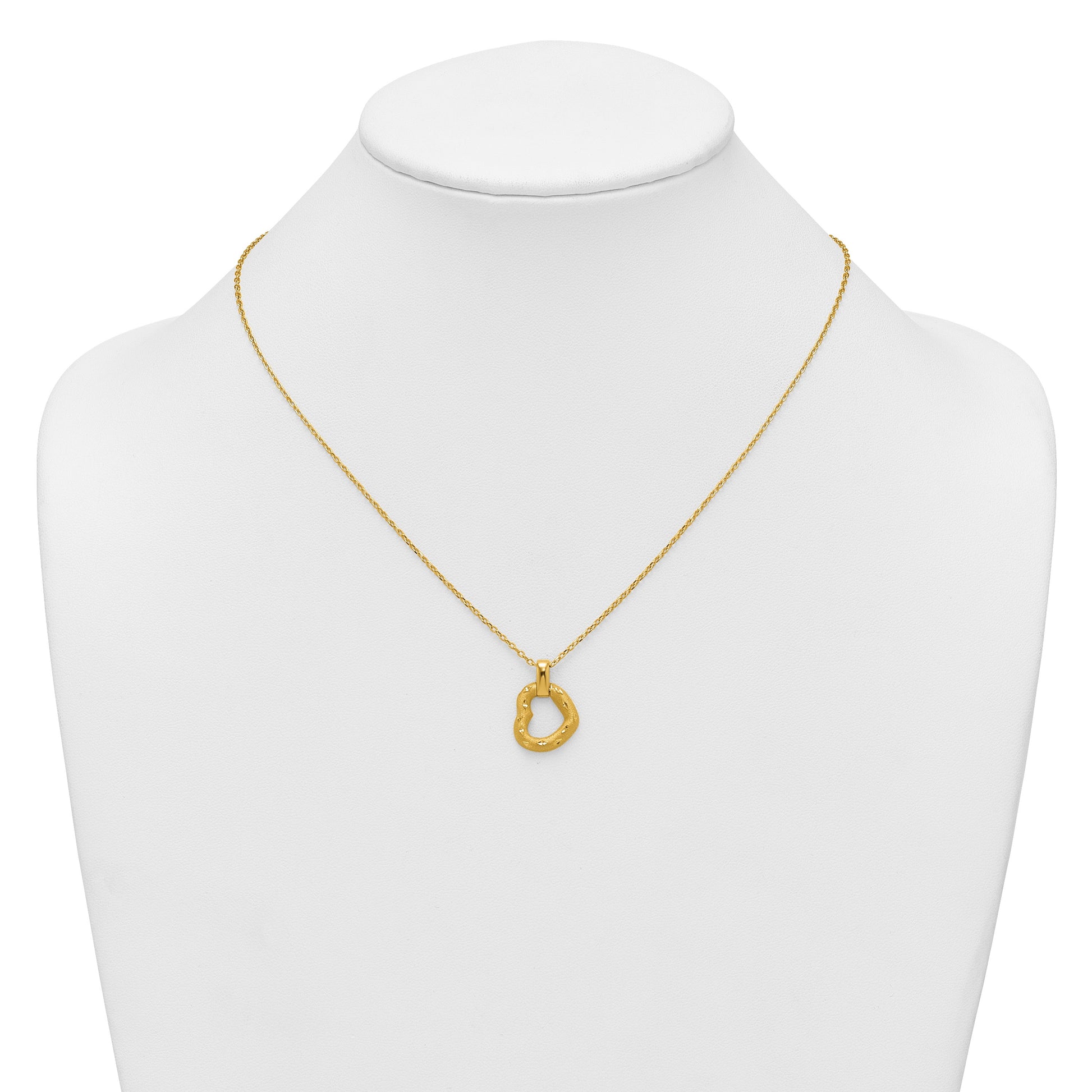 14K Polished Textured and Diamond-cut Fancy Heart Pendant 16 Inch Necklace with 2.25 Inch Extender