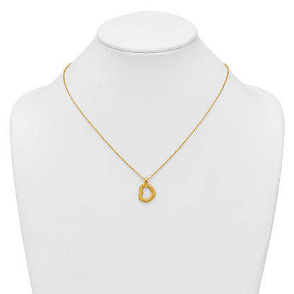 14K Polished Textured and Diamond-cut Fancy Heart Pendant 16 Inch Necklace with 2.25 Inch Extender
