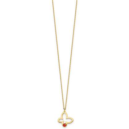 14k Polished Butterfly with Red and Black Enamel Ladybug 15.5 inch Childrens Necklace Plus 0.75 inch Extender
