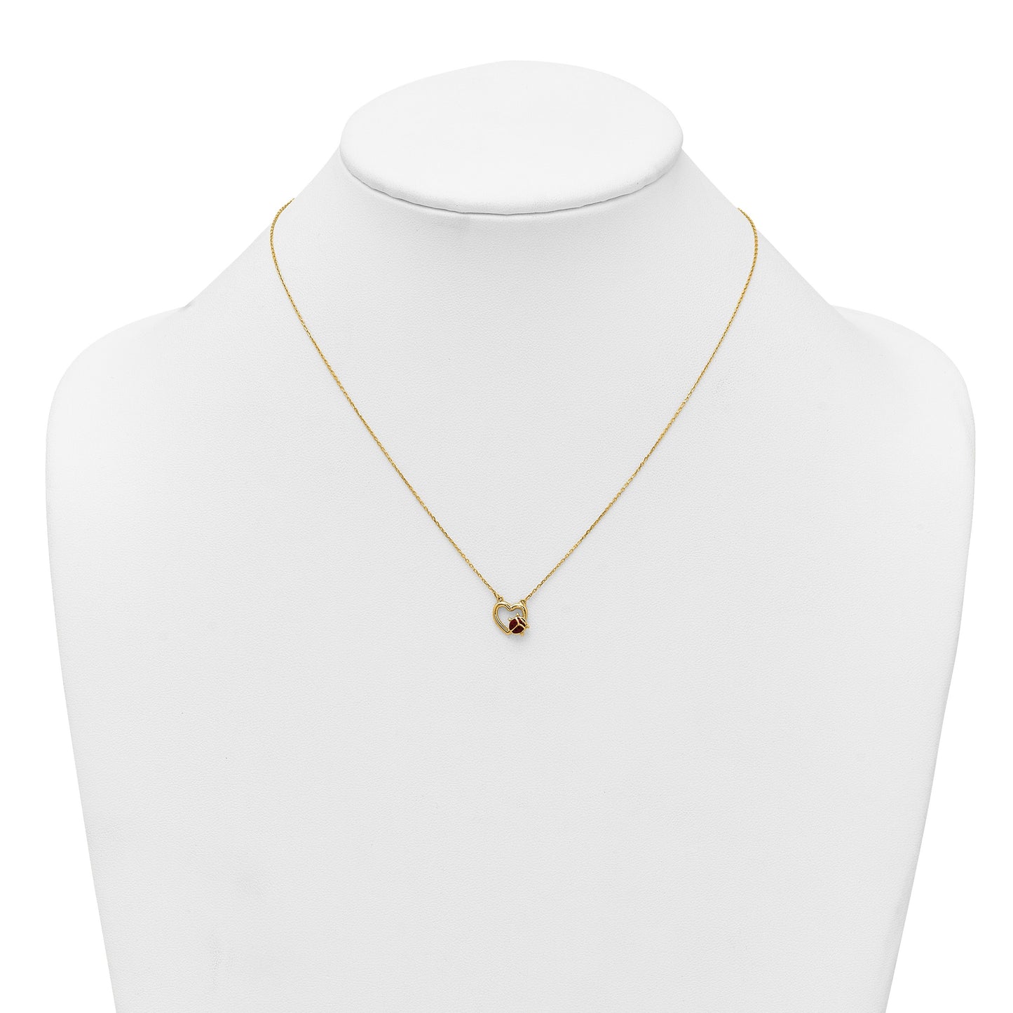 14K Polished Red and Black Enameled Ladybug on Heart 17 inch Necklace