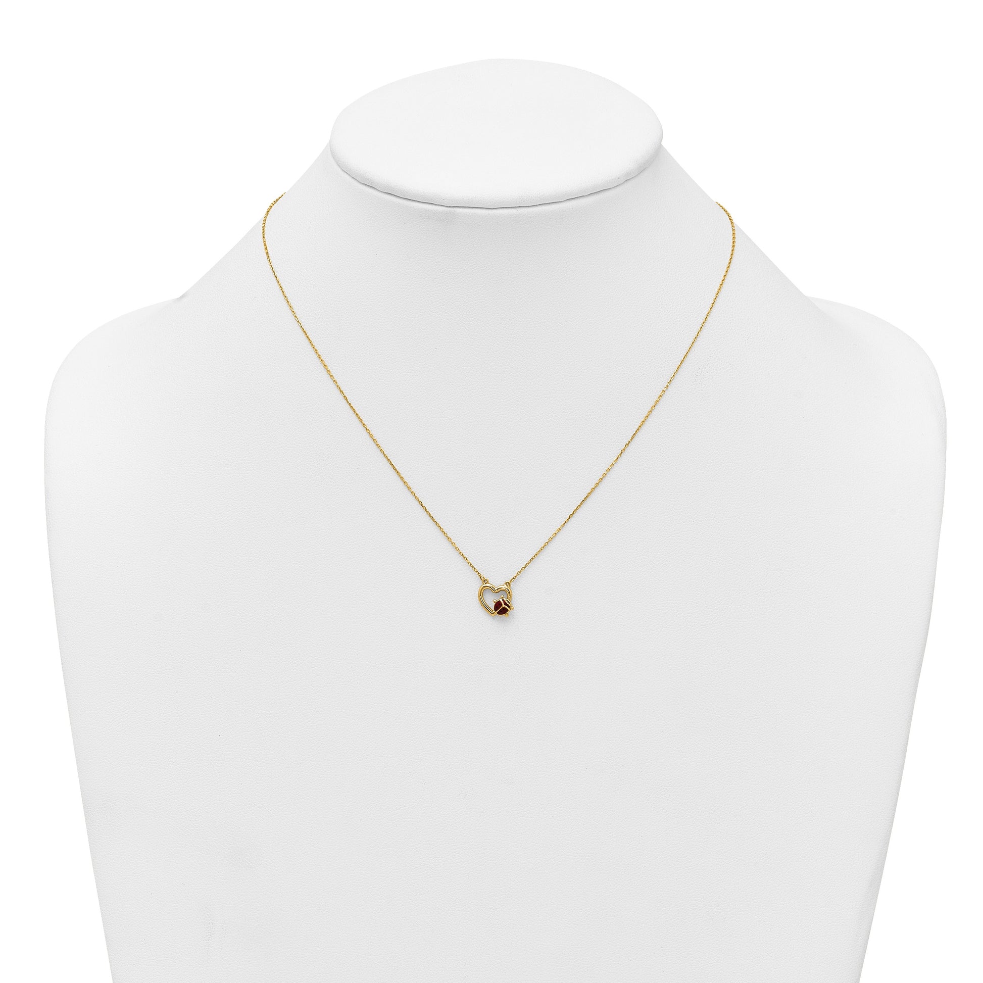 14K Polished Red and Black Enameled Ladybug on Heart 17 inch Necklace