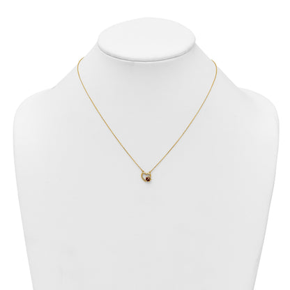 14K Polished Red and Black Enameled Ladybug on Heart 17 inch Necklace