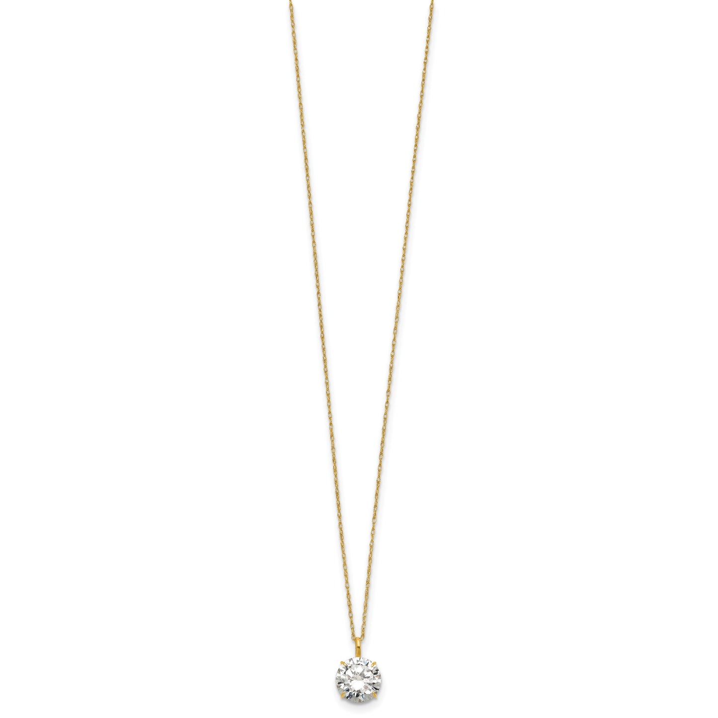 14k Polished 8.00mm Round CZ Solitaire 18 inch Necklace