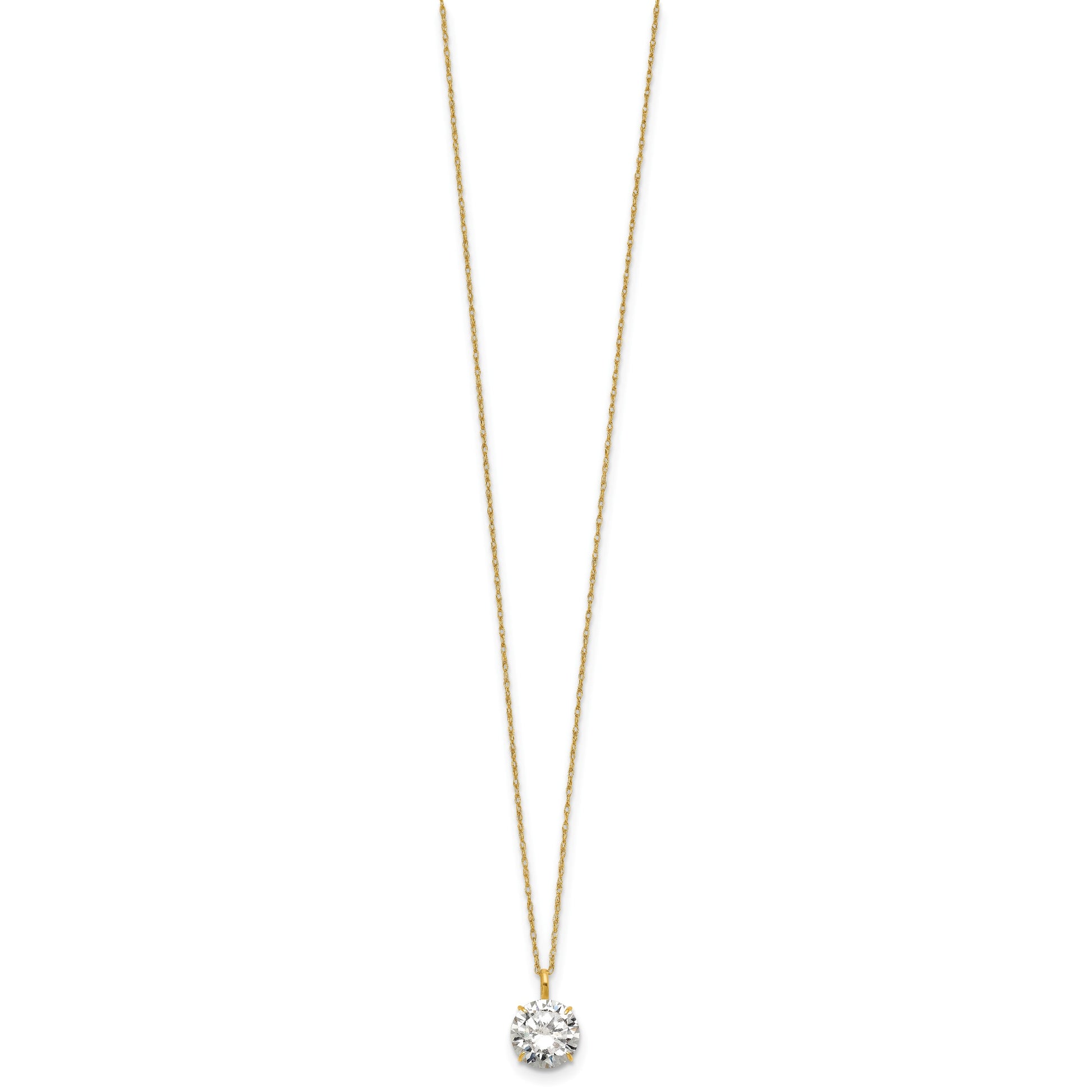14k Polished 8.00mm Round CZ Solitaire 18 inch Necklace
