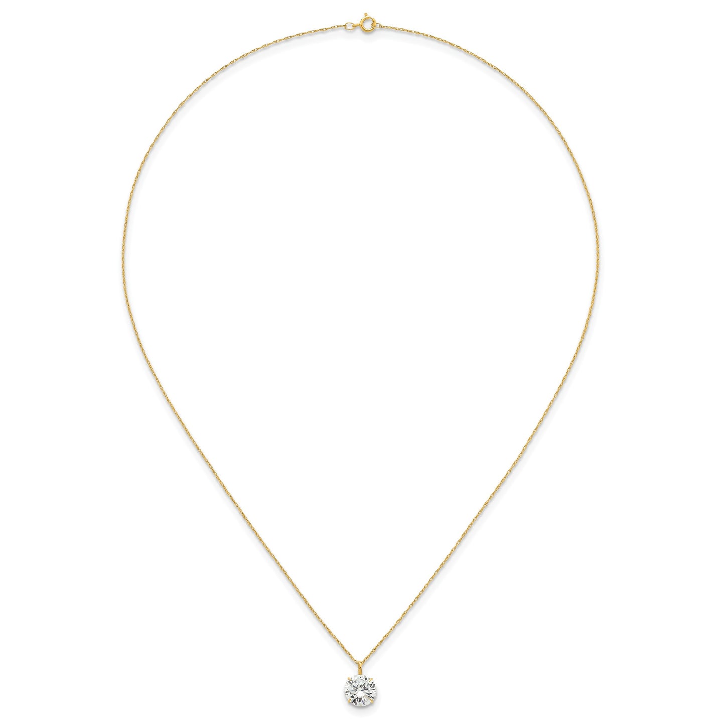 14k Polished 8.00mm Round CZ Solitaire 18 inch Necklace