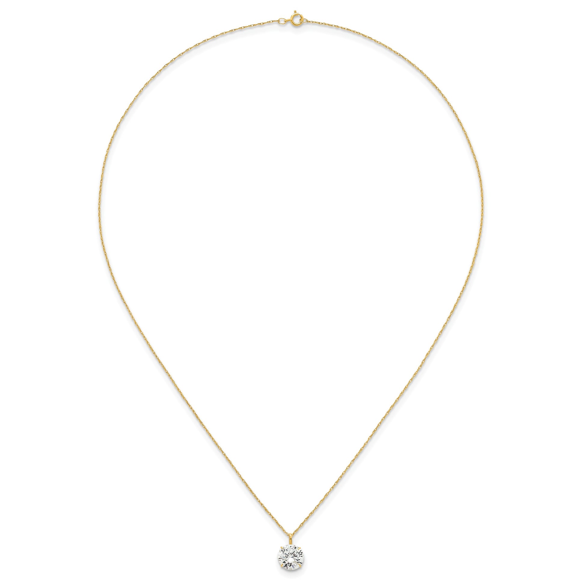 14k Polished 8.00mm Round CZ Solitaire 18 inch Necklace