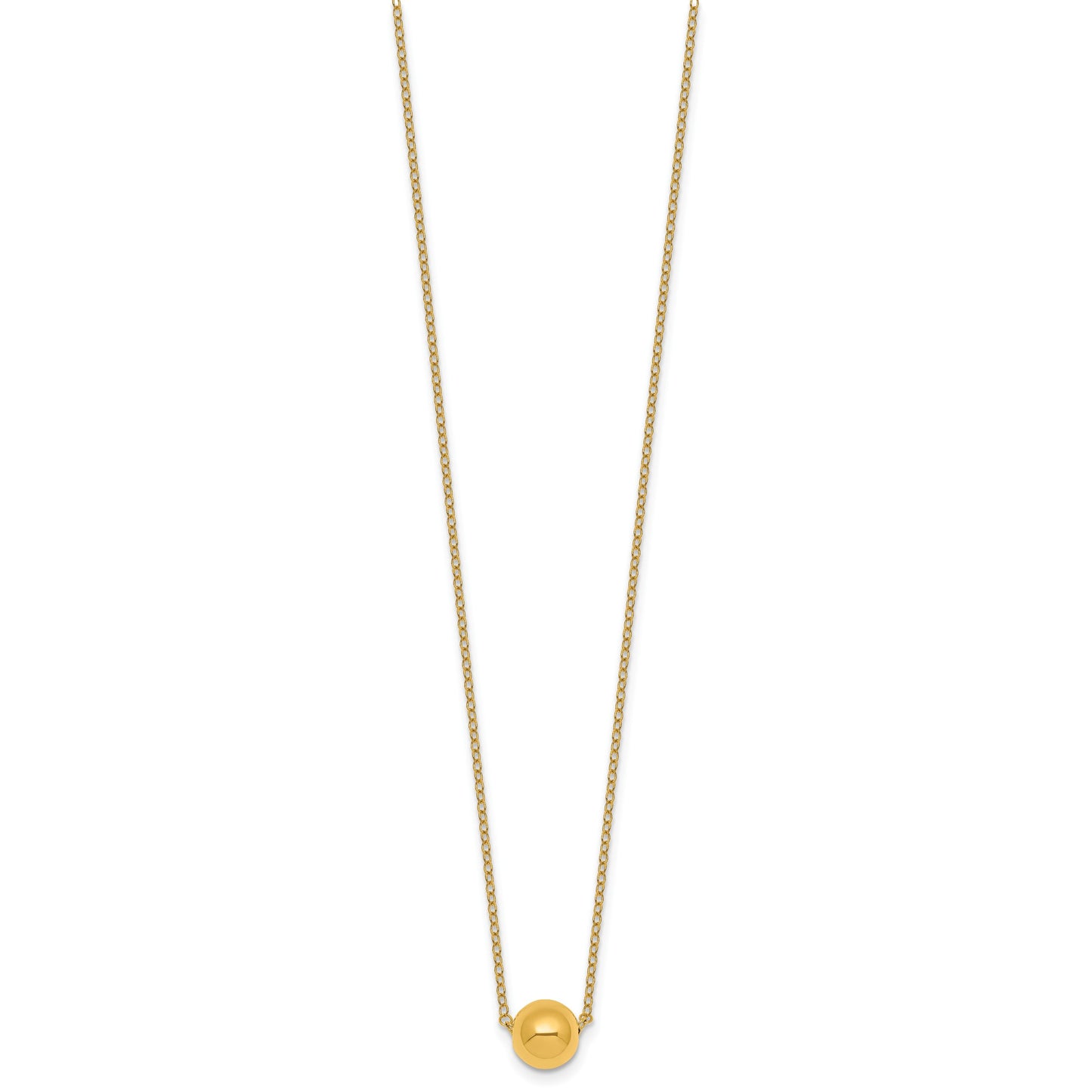 14k Polished 7.5mm Round Bead 16 inch Necklace Plus 2 inch Extender