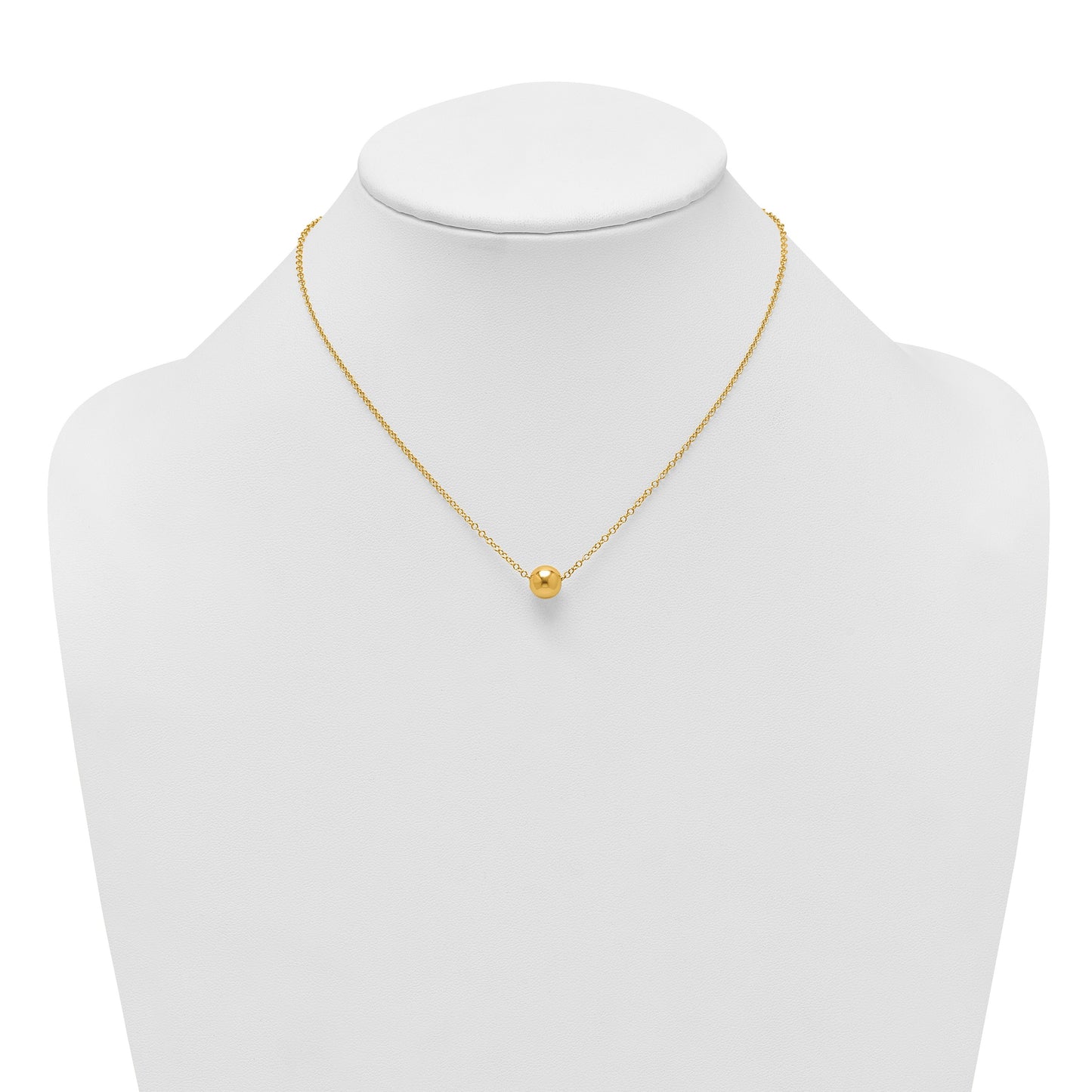14k Polished 7.5mm Round Bead 16 inch Necklace Plus 2 inch Extender