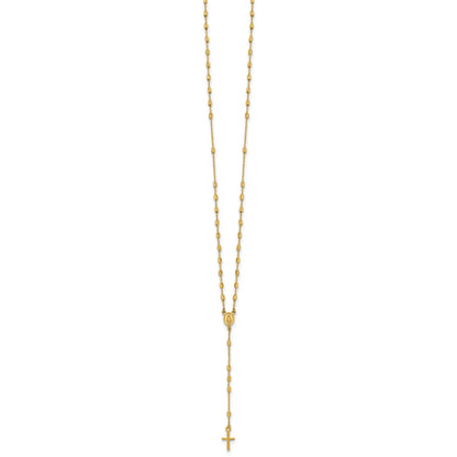 14k Polished Cross and Miraculous Medal Diamond-cut Beaded 16.75 inch Rosary Necklace with 2 inch Extender