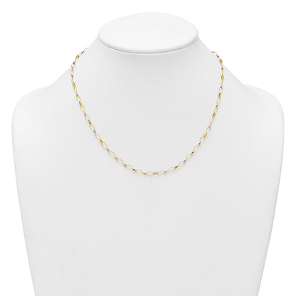 14k Two-tone Polished and Twisted Fancy Oval Links and Faceted Beads 18 inch Necklace